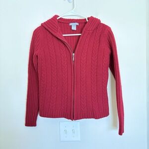 Eagle's Eye lambs wool Knit hooded‎ sweater size medium Full Zip